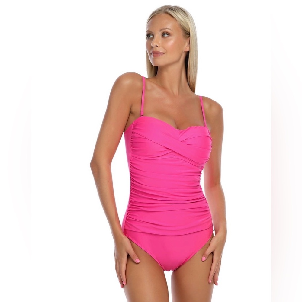 Hot Pink One Piece Swimsuit Size Large Relleciga Ruched Twist Front Sexy Summer